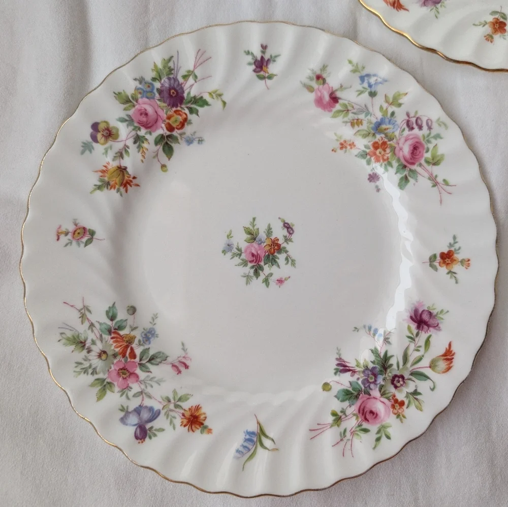 Vintage Minton Marlow Bone China Multicolor Floral Swirl Rim Salad Plates - 3